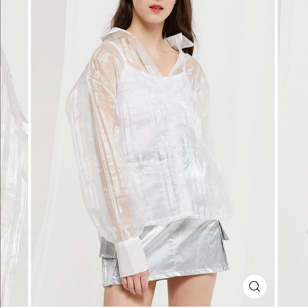 Storets Audrey plaid organza sheer collared shirt button up oversized - Picture 3 of 10